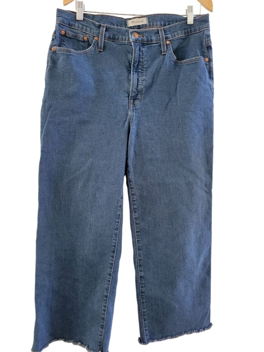 Madewell Womens Perfect Vintage Wide leg Blue Jeans size 32 High Rise Raw Hem